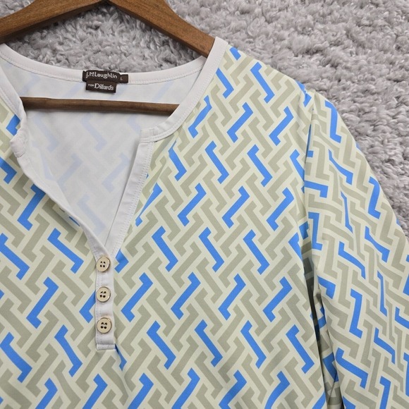 J McLaughlin Shirt Women Large Dillards Henley 3/4 Sleeve Stretch Catalina Cloth - Picture 3 of 11